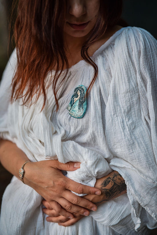 Handmade Selkie Brooch: Scottish Folklore Ceramic Pin