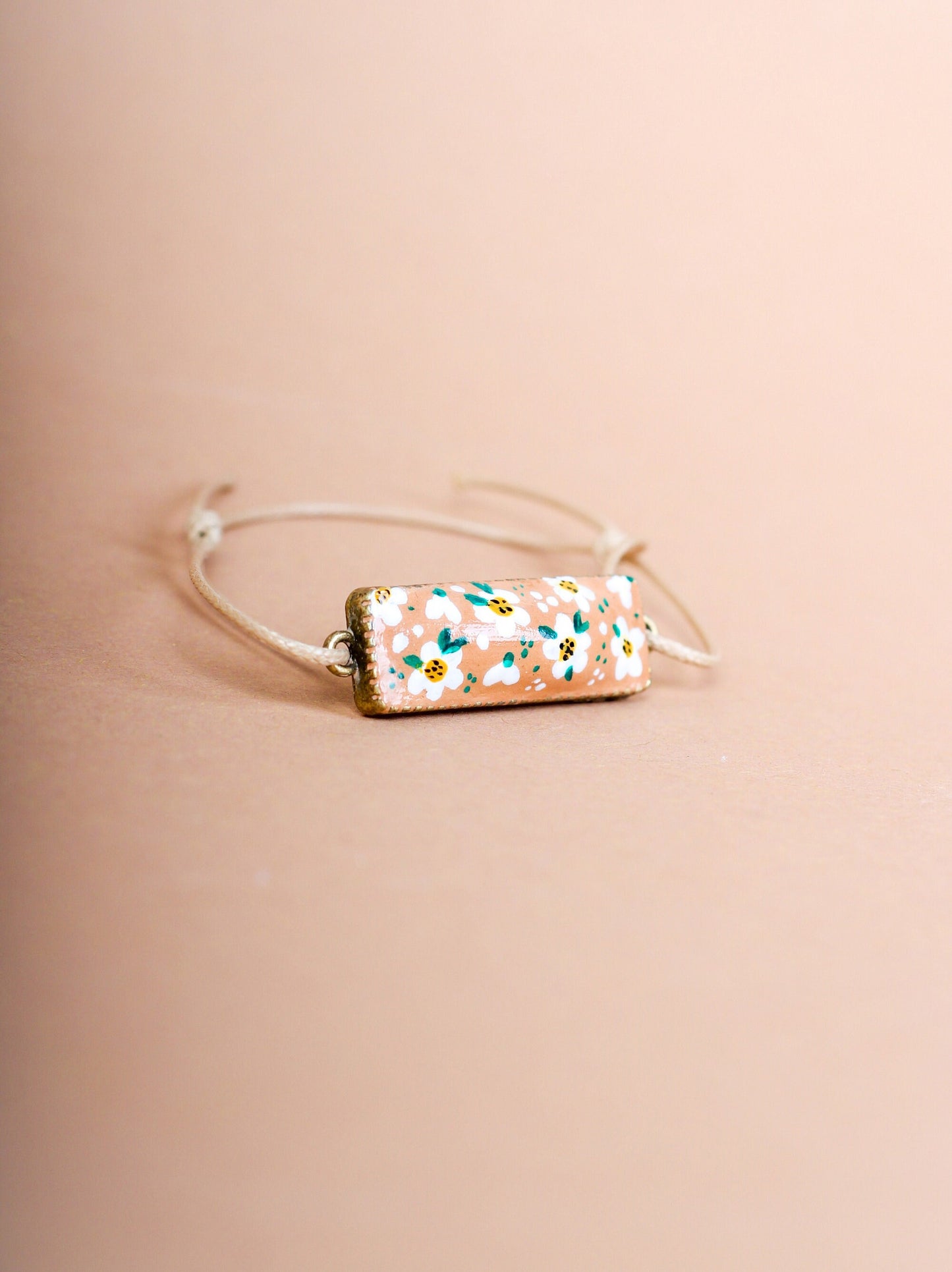 Handmade Floral Cabochon Bracelet: Adjustable Wax String