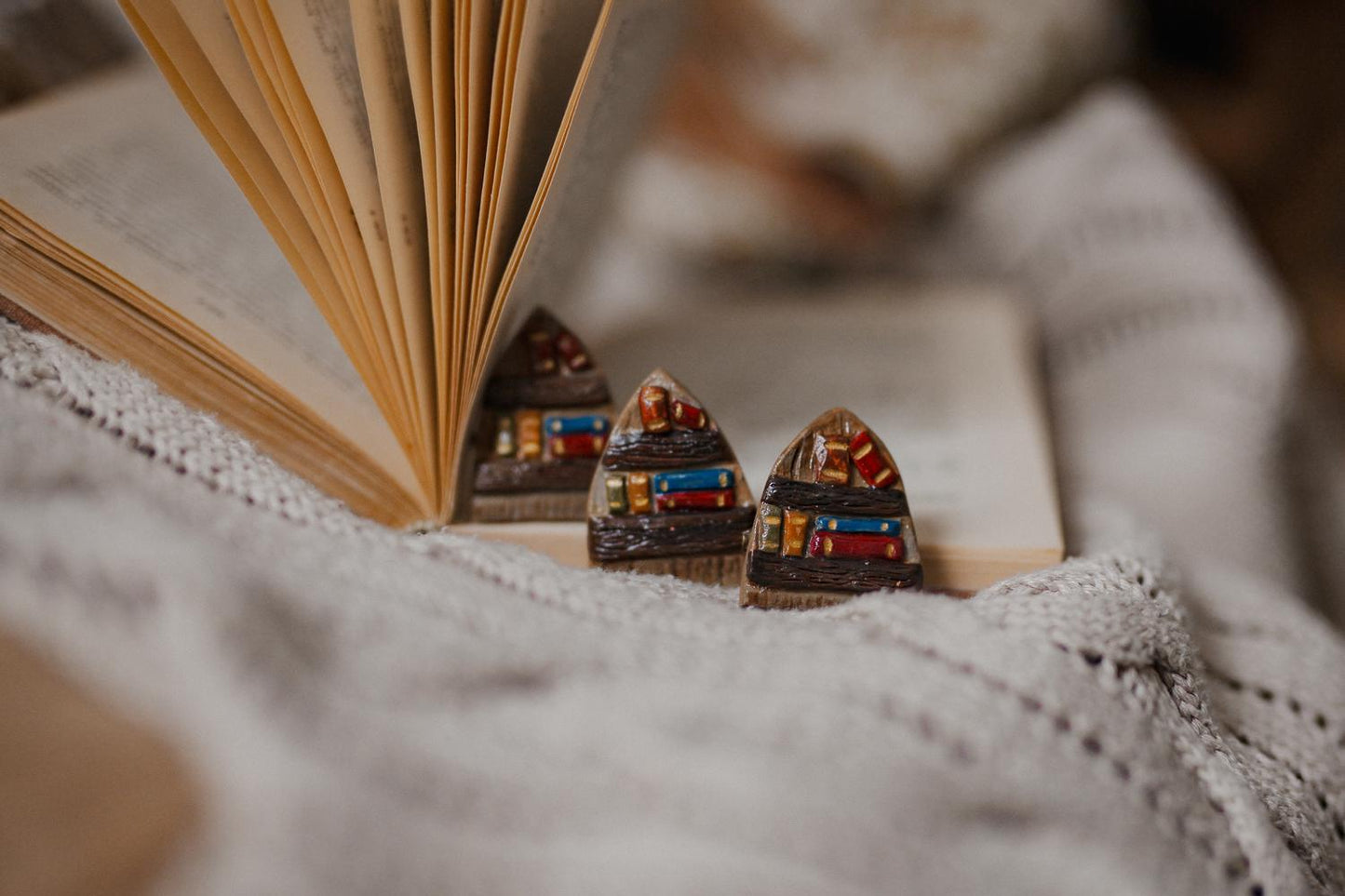 Handmade Ceramic Library Brooch: Book Lover Gift