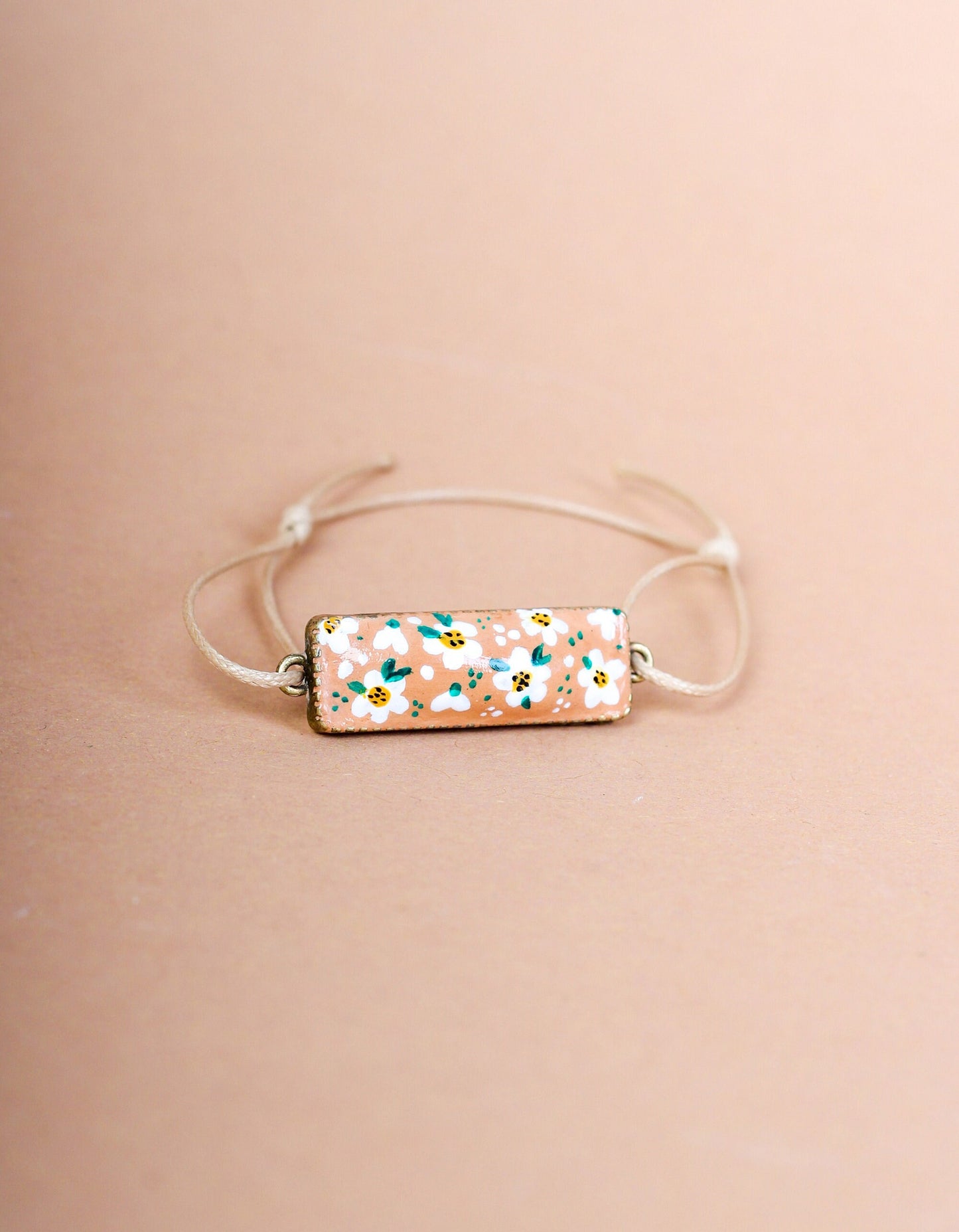 Handmade Floral Cabochon Bracelet: Adjustable Wax String