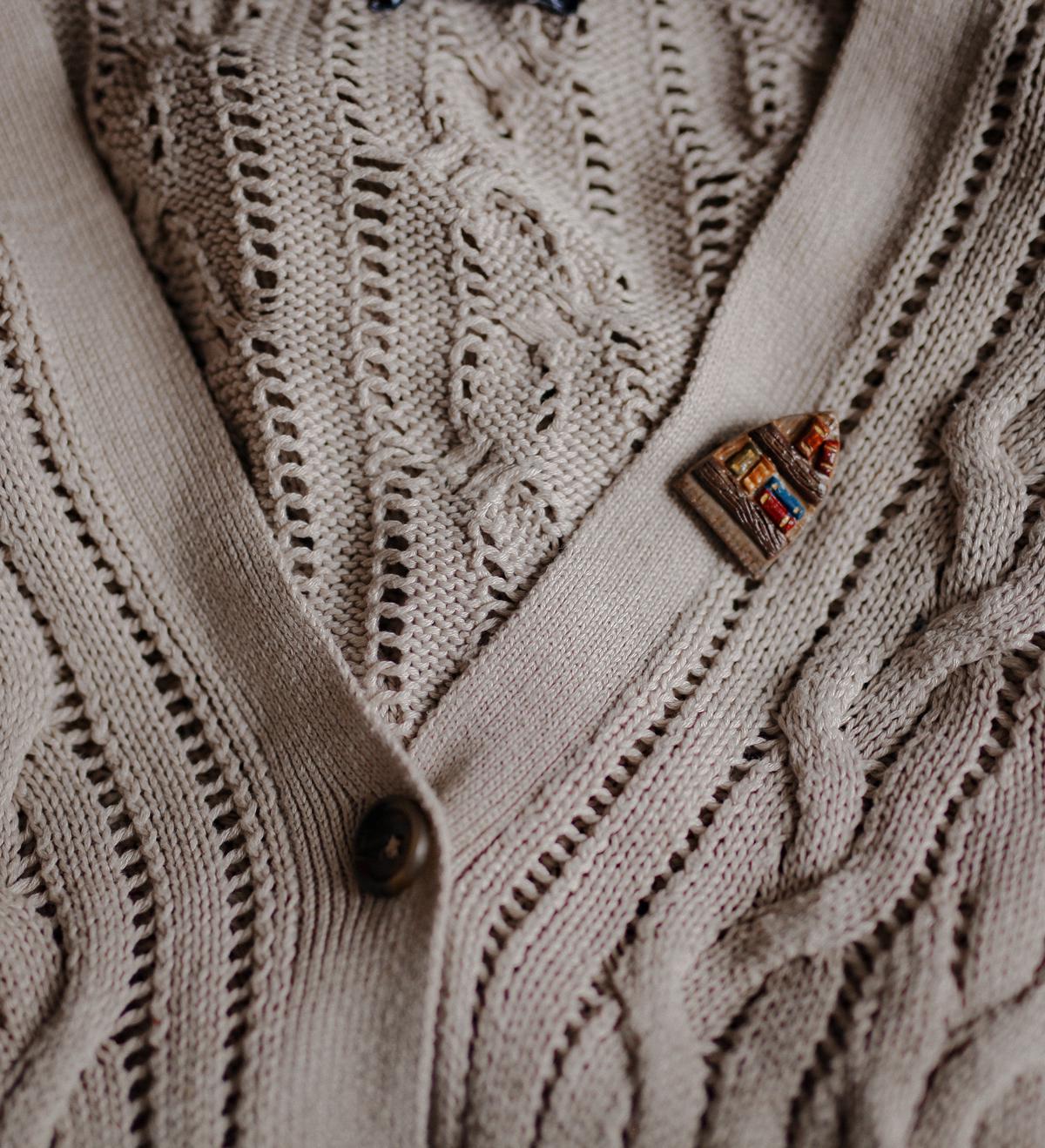 Handmade Ceramic Library Brooch: Book Lover Gift