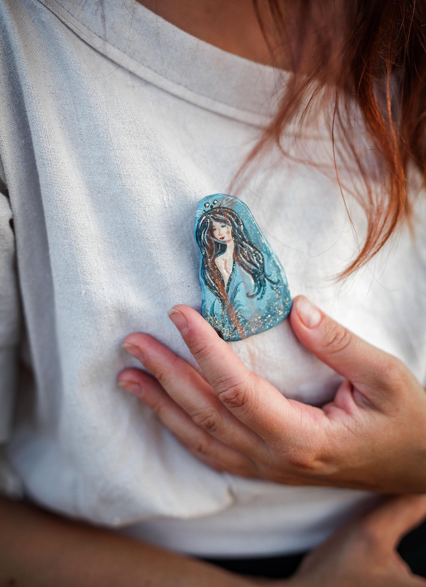 Handmade Selkie Brooch: Scottish Folklore Ceramic Pin