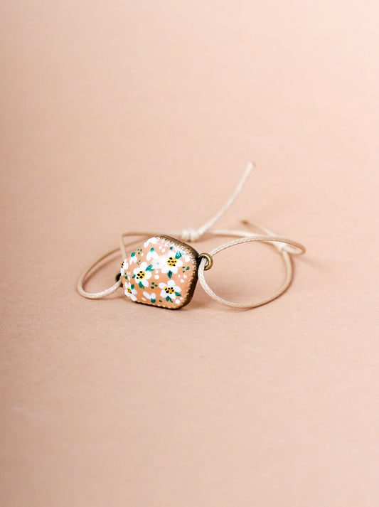 Handmade Floral Cabochon Bracelet: Adjustable Wax String