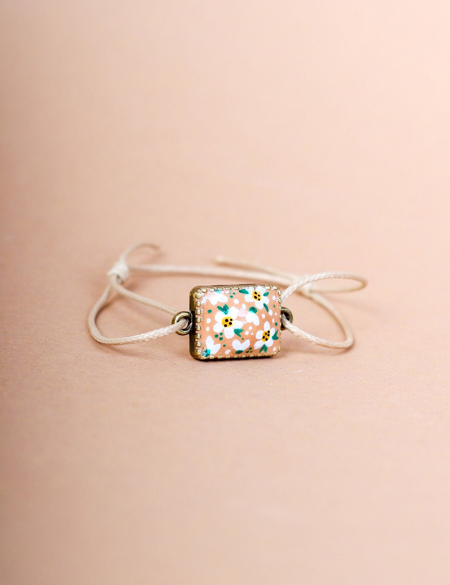 Handmade Floral Cabochon Bracelet: Adjustable Wax String