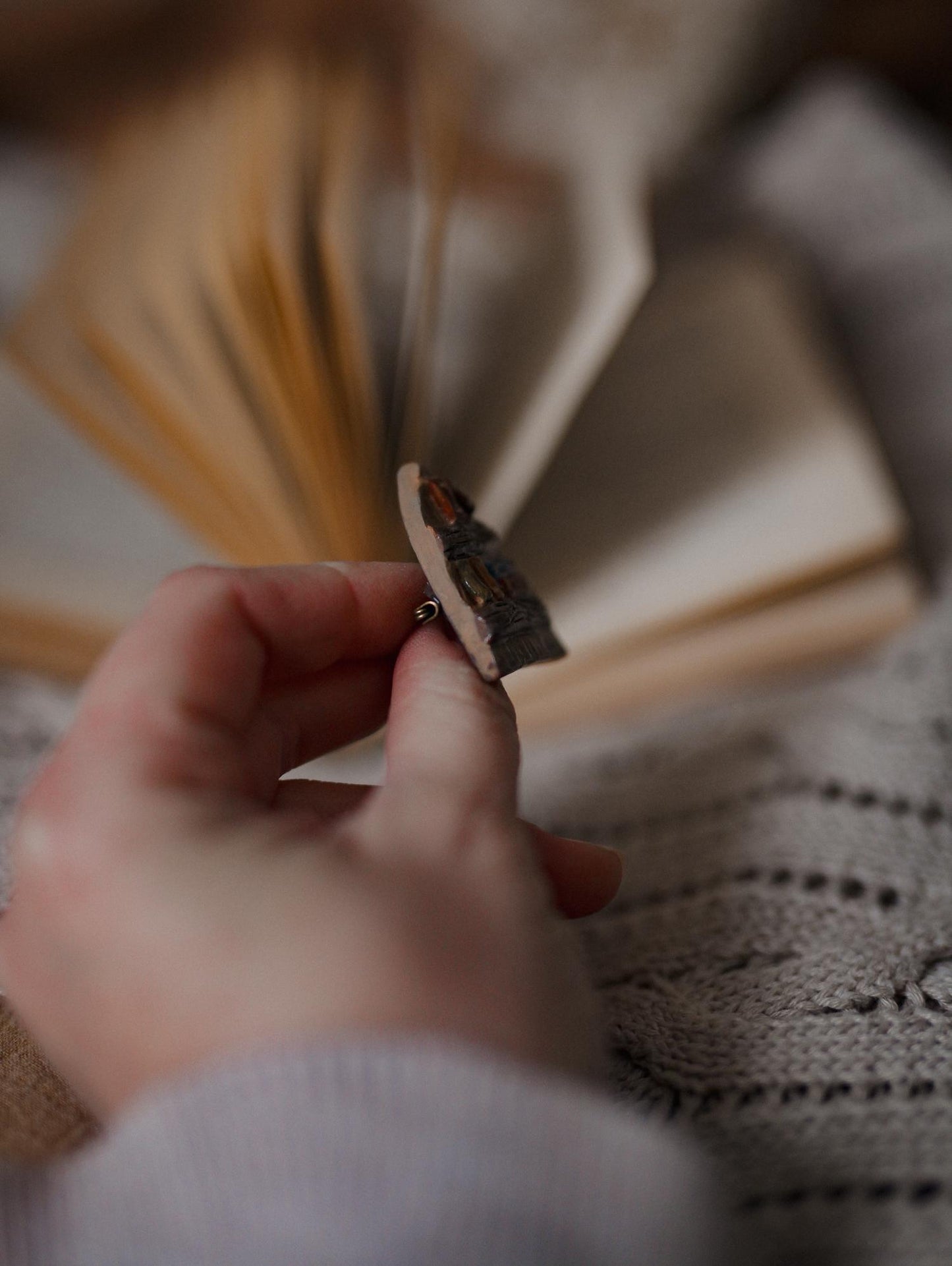 Handmade Ceramic Library Brooch: Book Lover Gift