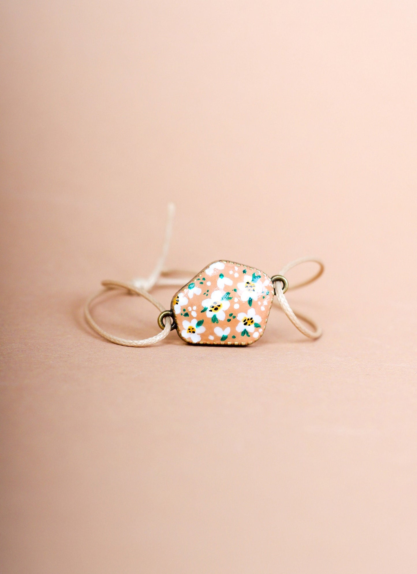 Handmade Floral Cabochon Bracelet: Adjustable Wax String