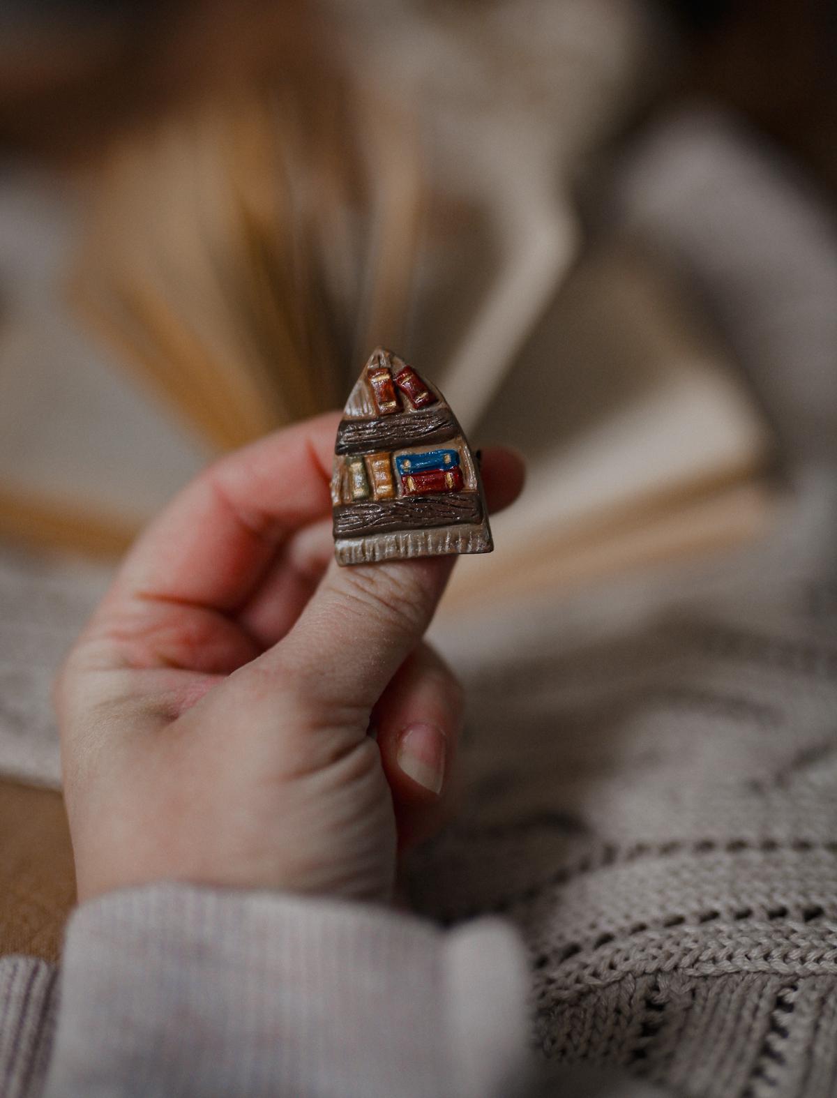 Handmade Ceramic Library Brooch: Book Lover Gift
