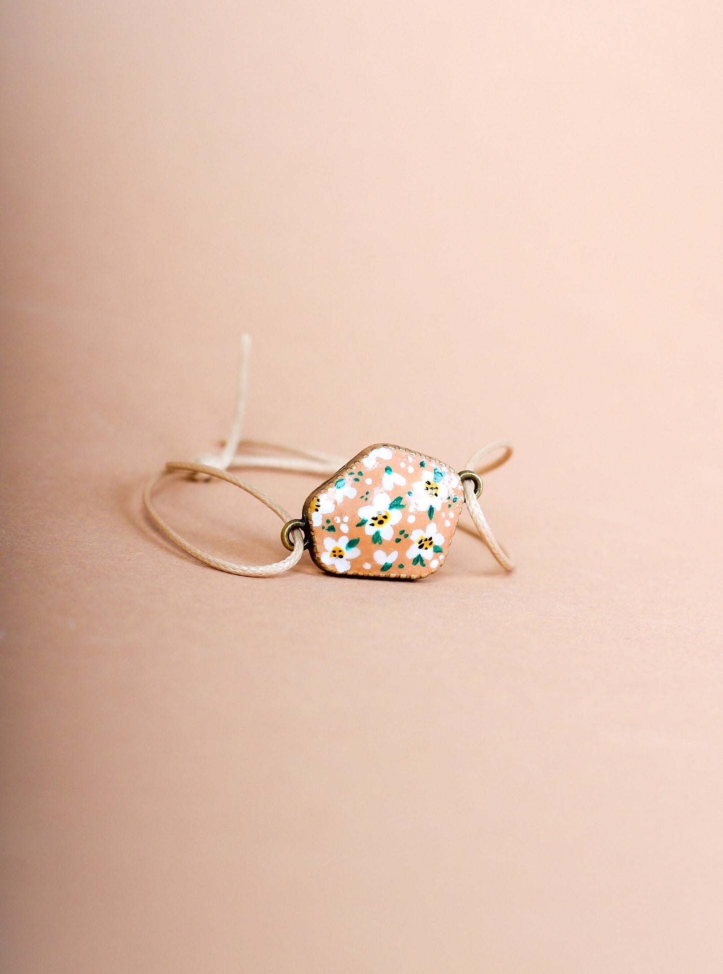 Handmade Floral Cabochon Bracelet: Adjustable Wax String