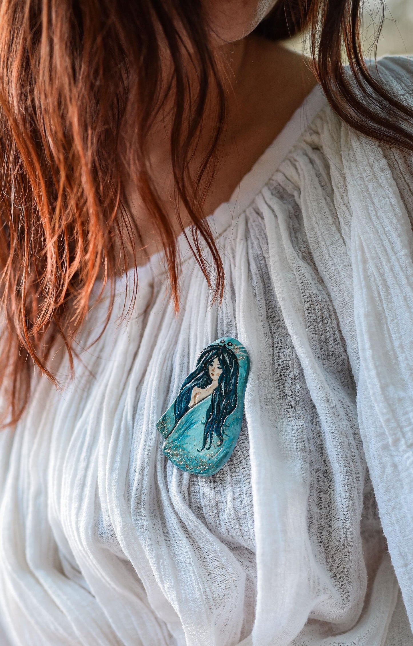 Handmade Selkie Brooch: Scottish Folklore Ceramic Pin