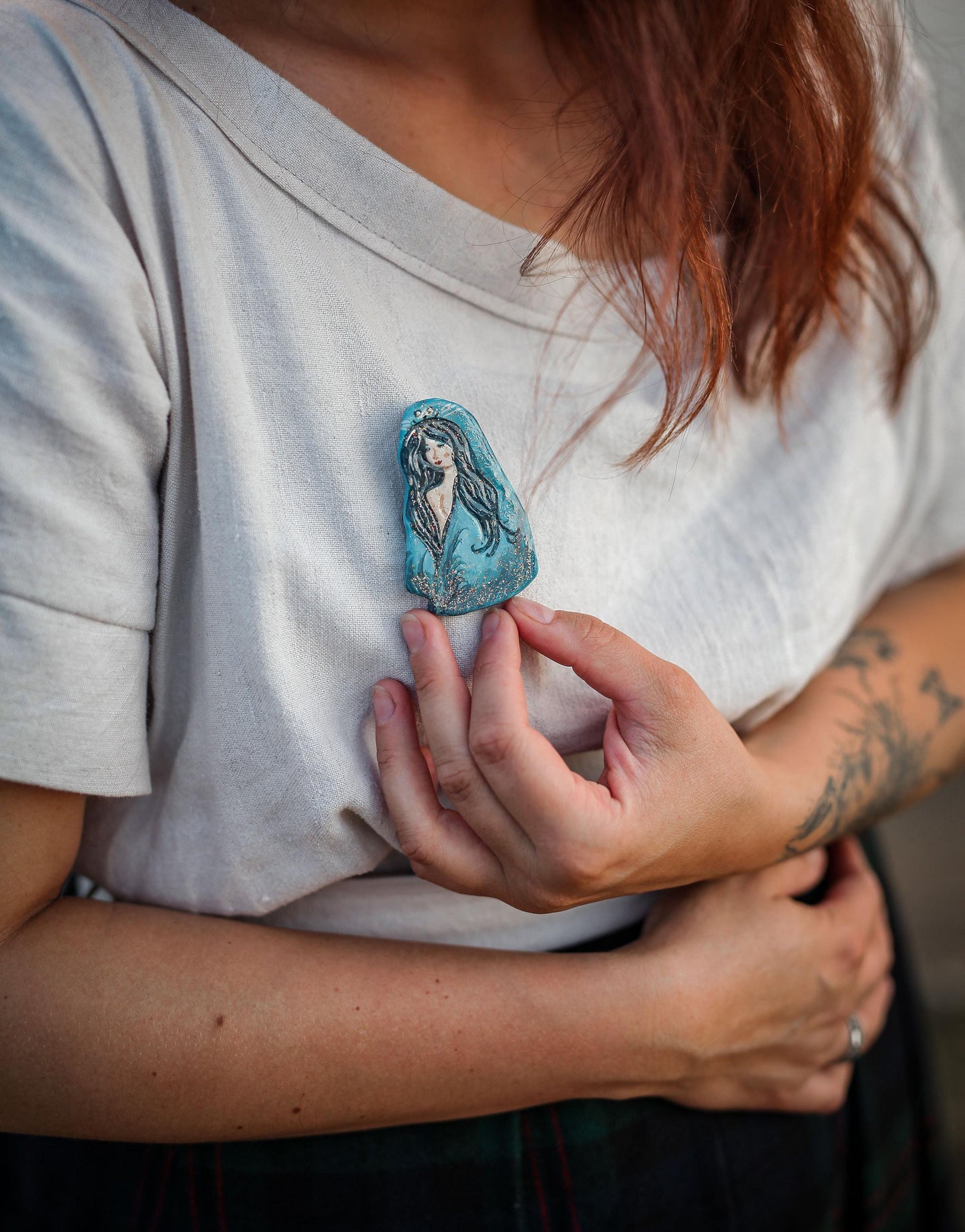 Handmade Selkie Brooch: Scottish Folklore Ceramic Pin