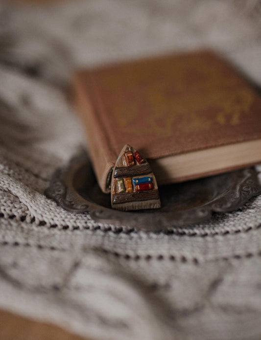 Handmade Ceramic Library Brooch: Book Lover Gift