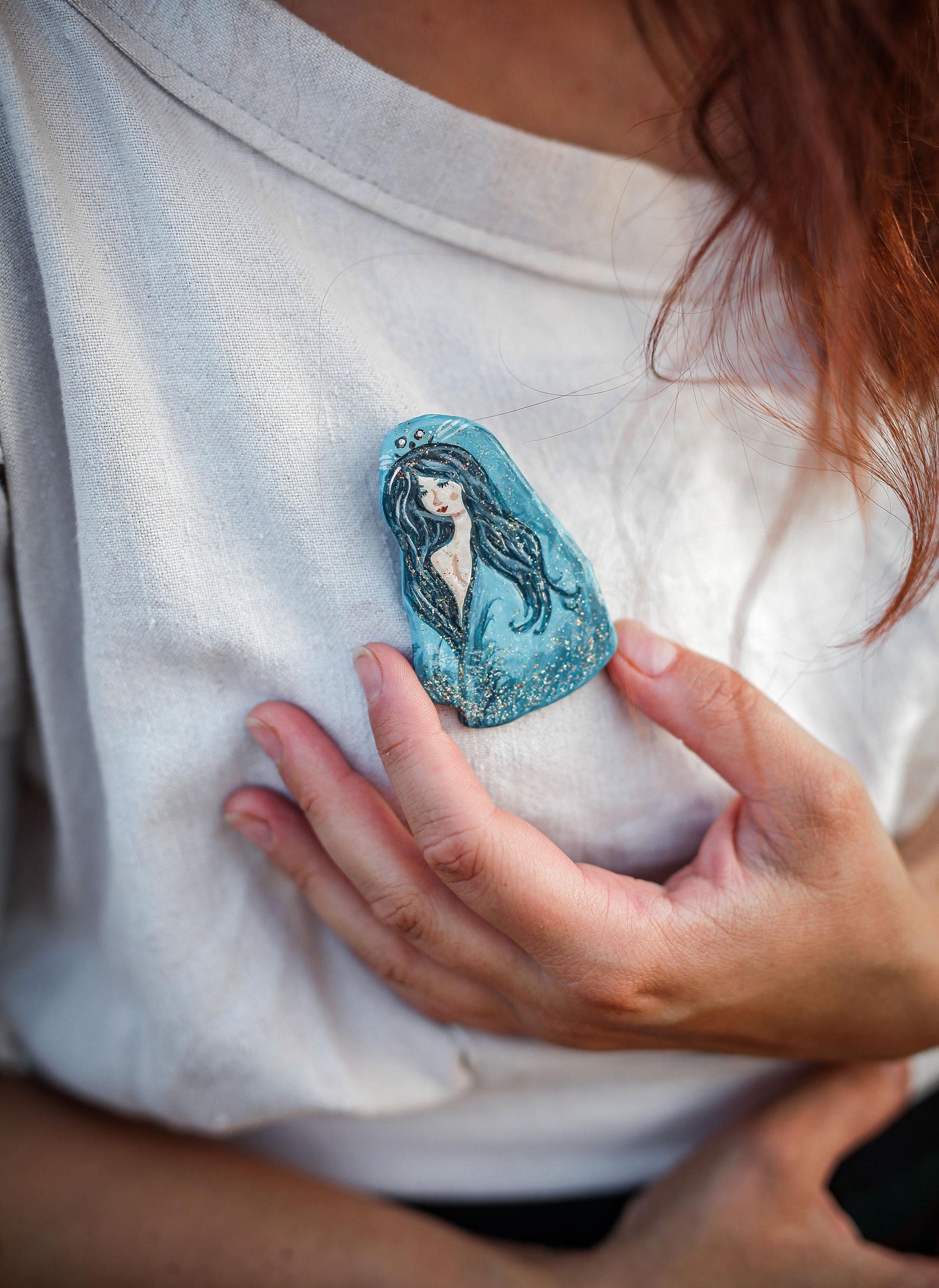 Handmade Selkie Brooch: Scottish Folklore Ceramic Pin